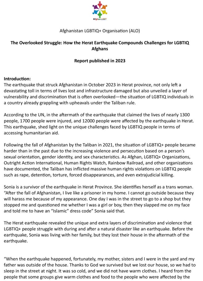 The Overlooked Struggle: How the Herat Earthquake Compounds Challenges for LGBTIQ Afghans